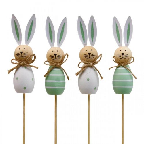 Floristik24 Flower plug rabbit wood Easter bunny green/white L34cm 4pcs