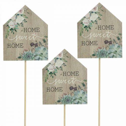 Floristik24 Flower sticks wood Home Sweet Home decoration 6.5 x 7.5 cm 18 pieces