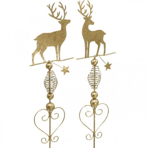 Product Deco plugs reindeer gold antique look H58cm 2pcs