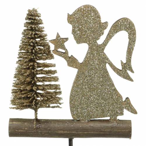 Product Deco plug reindeer and angel with fir tree gold glitter wood H45cm 3pcs