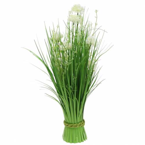 Deco standing bouquet bunch with meadow flowers green, white artificial 51cm