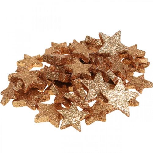 Product Scatter decoration Christmas stars glitter/orange Ø4/5cm 40p