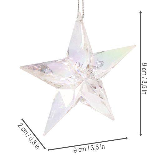 Acrylic Hanging Star Decoration Iridescent Clear 9cm Set of 6 | Floristik24.co.uk
