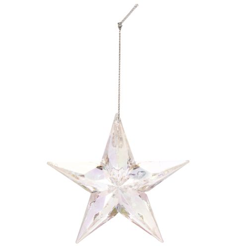 Acrylic Hanging Star Decoration Iridescent Clear 9cm Set of 6 | Floristik24.co.uk