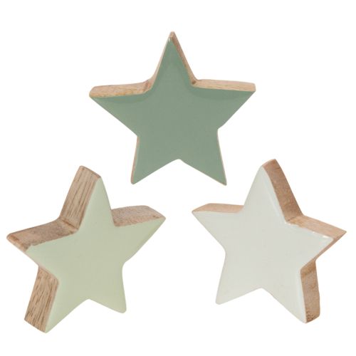 Wooden Star Decoration Set 5cm Mint Green and White 9 Pieces buy online | Floristik24.co.uk