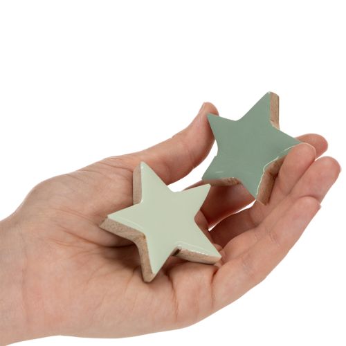 Wooden Star Decoration Set 5cm Mint Green and White 9 Pieces | Floristik24.co.uk