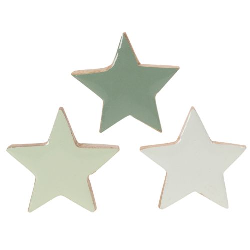 Wooden Star Decoration Set 5cm Mint Green and White 9 Pieces | Floristik24.co.uk