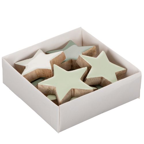 Wooden Star Decoration Set 5cm Mint Green and White 9 Pieces | Floristik24.co.uk