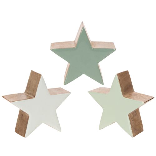 Wooden Star Decoration Set, 10cm, Mint Green and White, Indoor Use