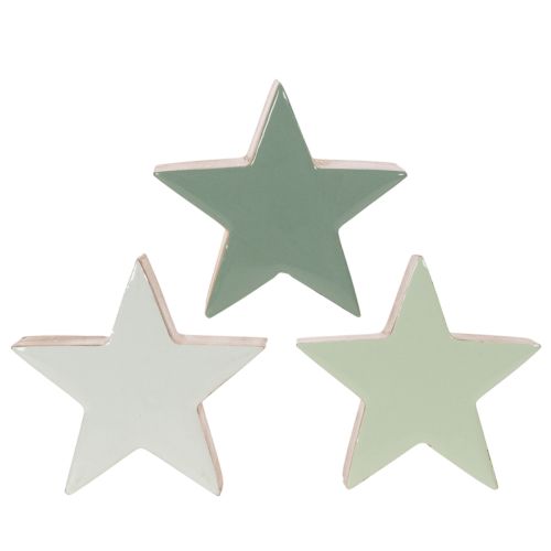 Wooden Star Decoration Set, 10cm, Mint Green and White, Indoor Use | Floristik24.co.uk