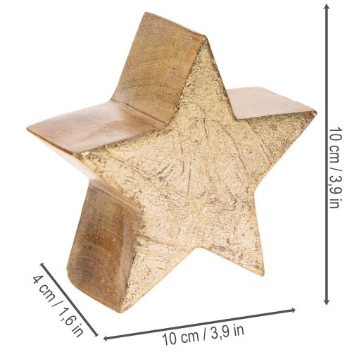 Wooden Gold Star Ornament - Set of 3, 10cm Diameter | Floristik24.co.uk