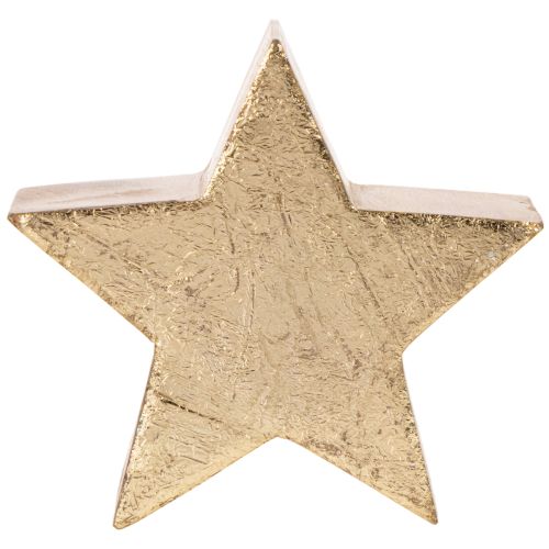 Wooden Gold Star Ornament - Set of 3, 10cm Diameter | Floristik24.co.uk