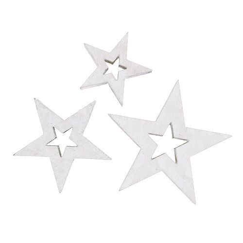 Floristik24 Star mix of wood 3-5cm white 22pcs