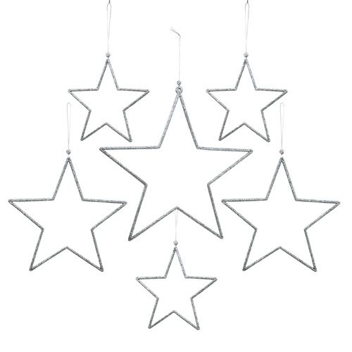 Floristik24 Star set for hanging silver, mica 17-34cm