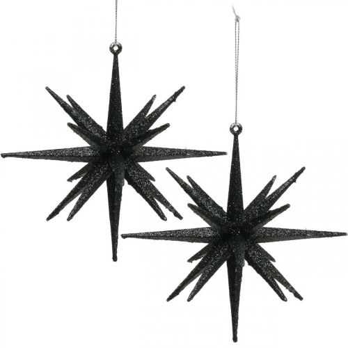 Christmas decoration stars to hang up black Ø15cm 4pcs