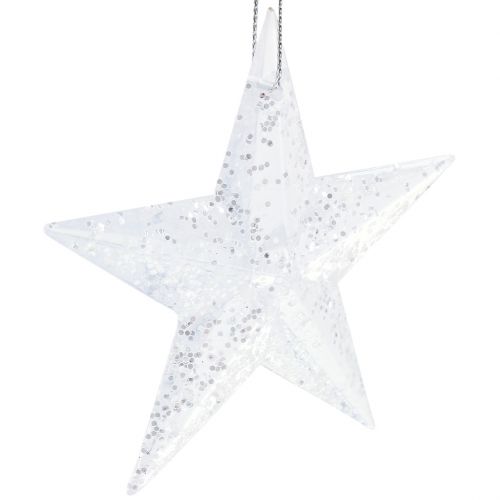 Product Star for hanging Transparent with glitter 9.5cm 12pcs