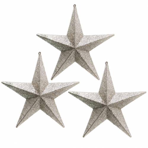 Glitter stars to hang champagne Ø21cm 3pcs
