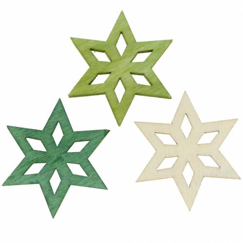 Floristik24 Litter deco wooden star green mix 4cm 72pcs