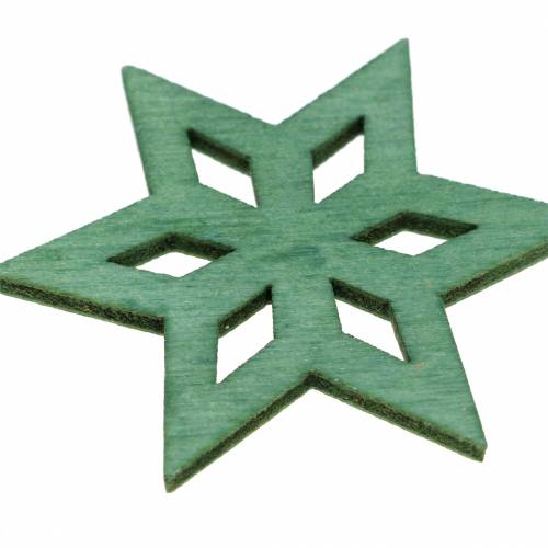 Floristik24 Litter deco wooden star green mix 4cm 72pcs