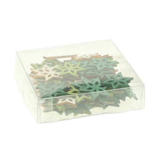 Floristik24 Litter deco wooden star green mix 4cm 72pcs