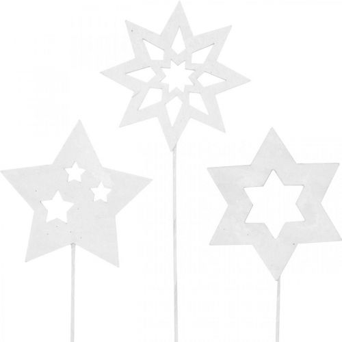 Product Flower plug stars, Advent, flower decoration, wooden stars natural, white, gold glitter L27 / 28.5cm 18pcs