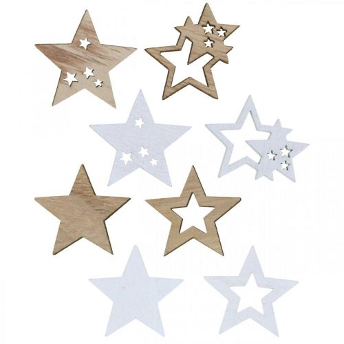 Floristik24 Scatter decoration star wood natural, white table decoration 3cm mix 72 pcs