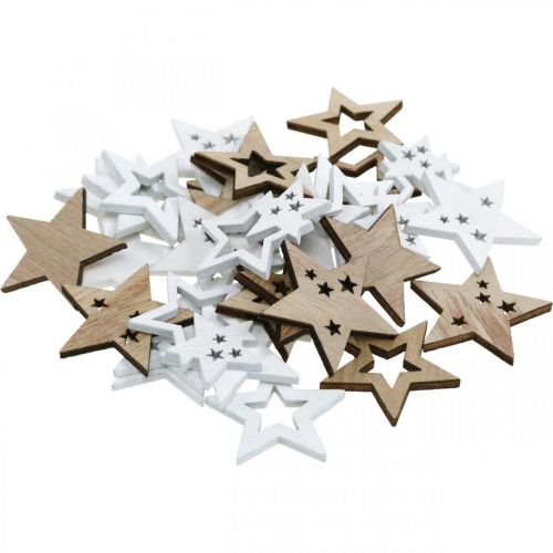 Floristik24 Scatter decoration star wood natural, white table decoration 3cm mix 72 pcs