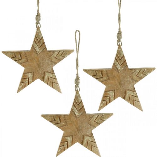 Floristik24 Star mango wood nature, golden wooden star Christmas 19.5cm 3pcs