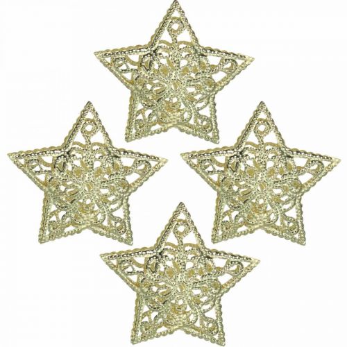 Product Scatter decoration stars, light chain attachment, Christmas, metal decoration golden Ø6cm 20 pieces