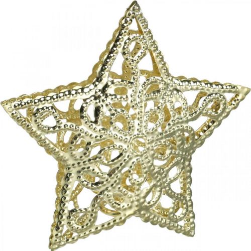 Product Scatter decoration stars, light chain attachment, Christmas, metal decoration golden Ø6cm 20 pieces