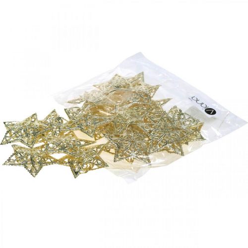 Product Scatter decoration stars, fairy lights attachment, Christmas, metal decoration golden Ø6cm 20 pcs
