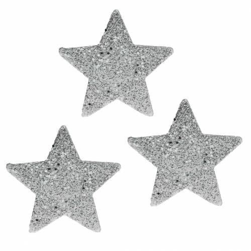 Scattered stars with glitter Ø6.5cm silver 36pcs