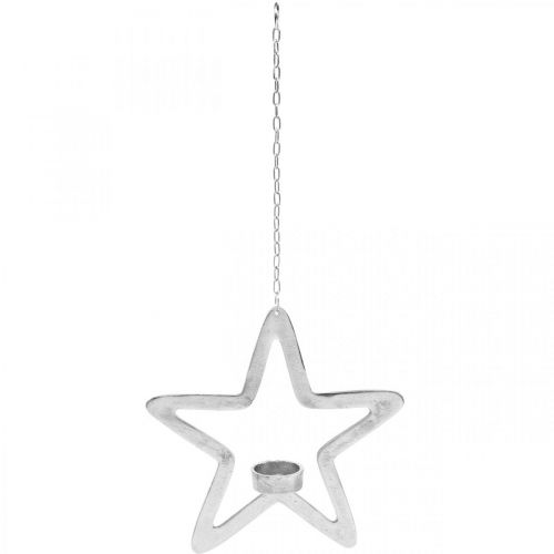 Product Decorative star tealight holder metal for hanging silver 24cm