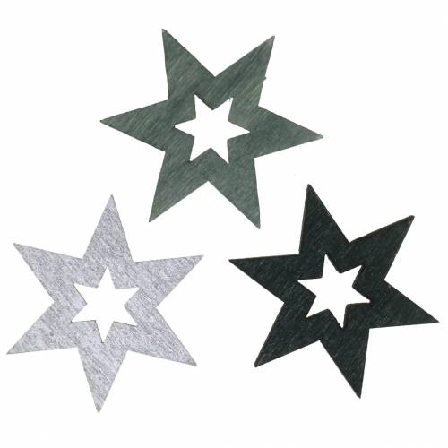 Scatter decoration star black, silver, dark grey assorted 4 cm 72 pcs