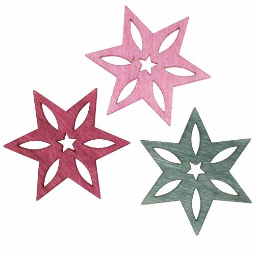 Product Scatter décor Star Wood Assorted Pink, Gray 4cm 72p