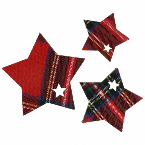 Floristik24 Scatter decoration star check red assorted 3/4/5cm 48 pcs