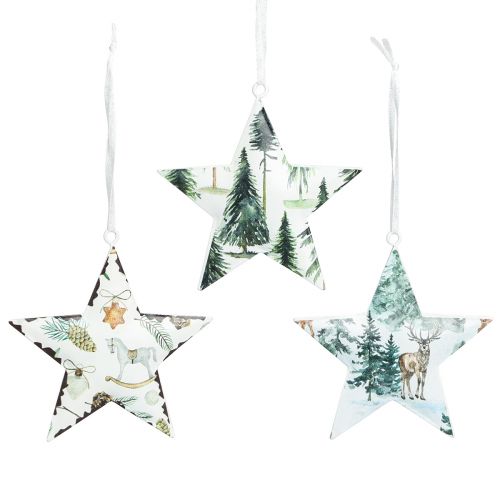 Star pendant with motifs Christmas tree decoration 8cm 6 pcs