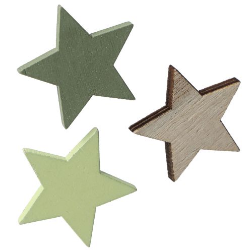 Product Star decoration wooden stars scatter natural green Ø3.5cm 72 pcs