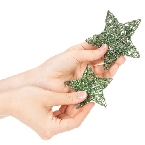 Green Wire Star Decoration Set, 10 cm and 7 cm, Pack of 12 | Floristik24.co.uk