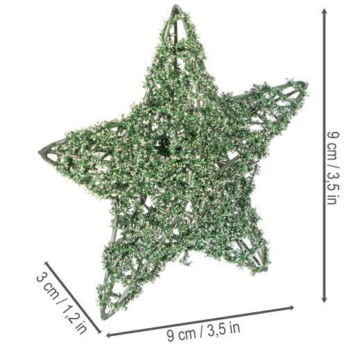 Green Wire Star Decoration Set, 10 cm and 7 cm, Pack of 12 | Floristik24.co.uk