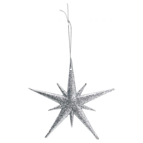 Product Glitter star for hanging Silver 13cm 12pcs