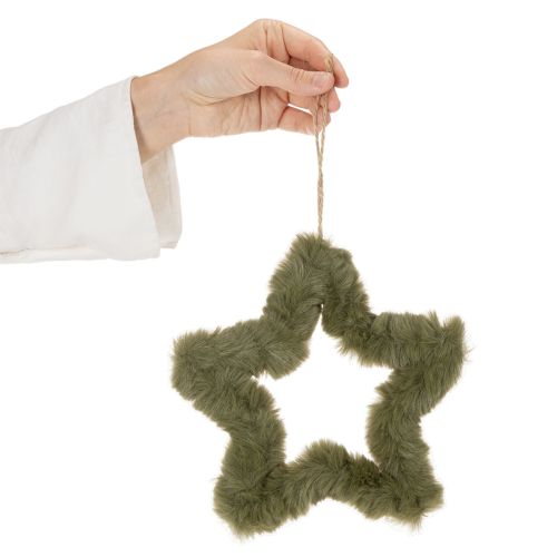 Plush Faux Fur Star Hanging Decoration, 21cm, Green, Set of 4 | Floristik24.co.uk