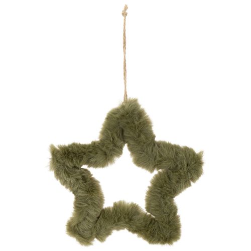 Plush Faux Fur Star Hanging Decoration, 21cm, Green, Set of 4 | Floristik24.co.uk