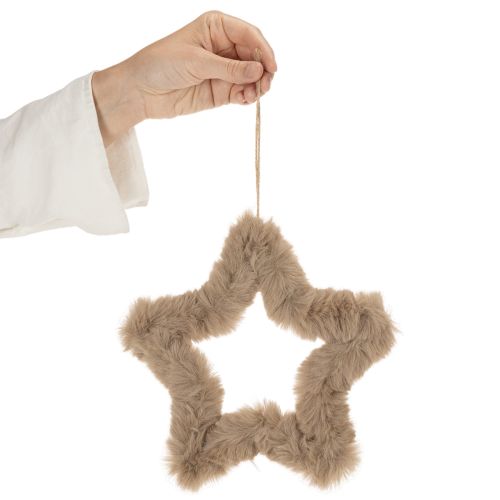 Hanging Faux Fur Star Decoration 21cm Beige 4Pcs | Floristik24.co.uk