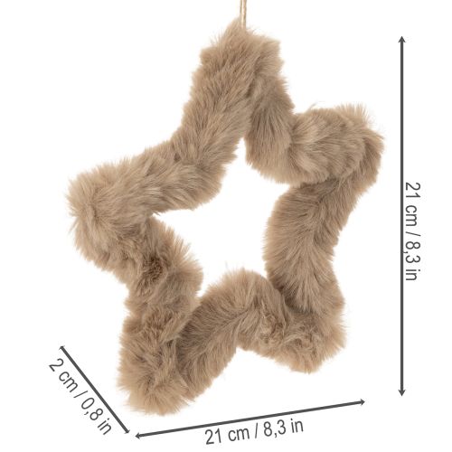 Hanging Faux Fur Star Decoration 21cm Beige 4Pcs | Floristik24.co.uk