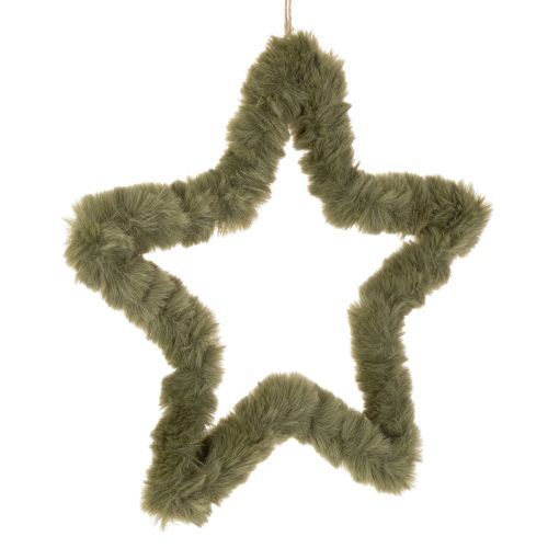 Set of 3 Green Faux Fur Hanging Stars 30cm for Indoor Decoration
