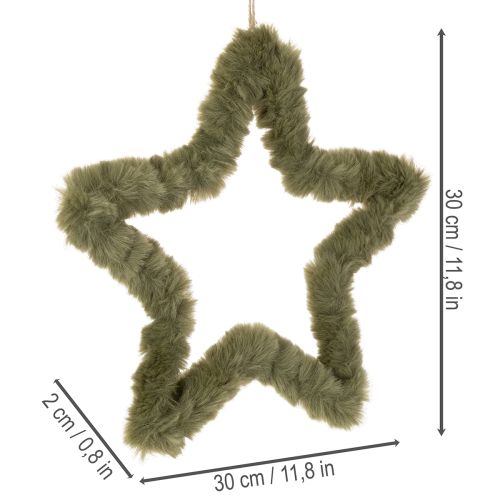 Set of 3 Green Faux Fur Hanging Stars 30cm for Indoor Decoration | Floristik24.co.uk