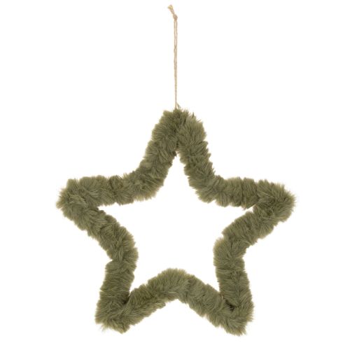 Set of 3 Green Faux Fur Hanging Stars 30cm for Indoor Decoration | Floristik24.co.uk