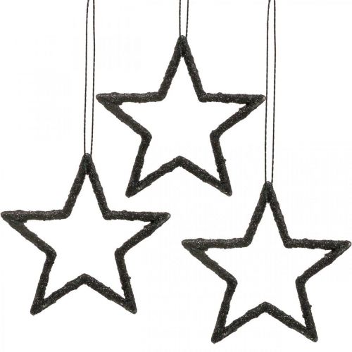 Floristik24 Christmas decoration star pendant black glitter 7.5cm 40p