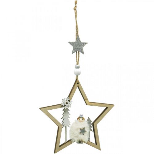 Product Christmas decoration star wooden deco hanger Ø13.5cm 4pcs